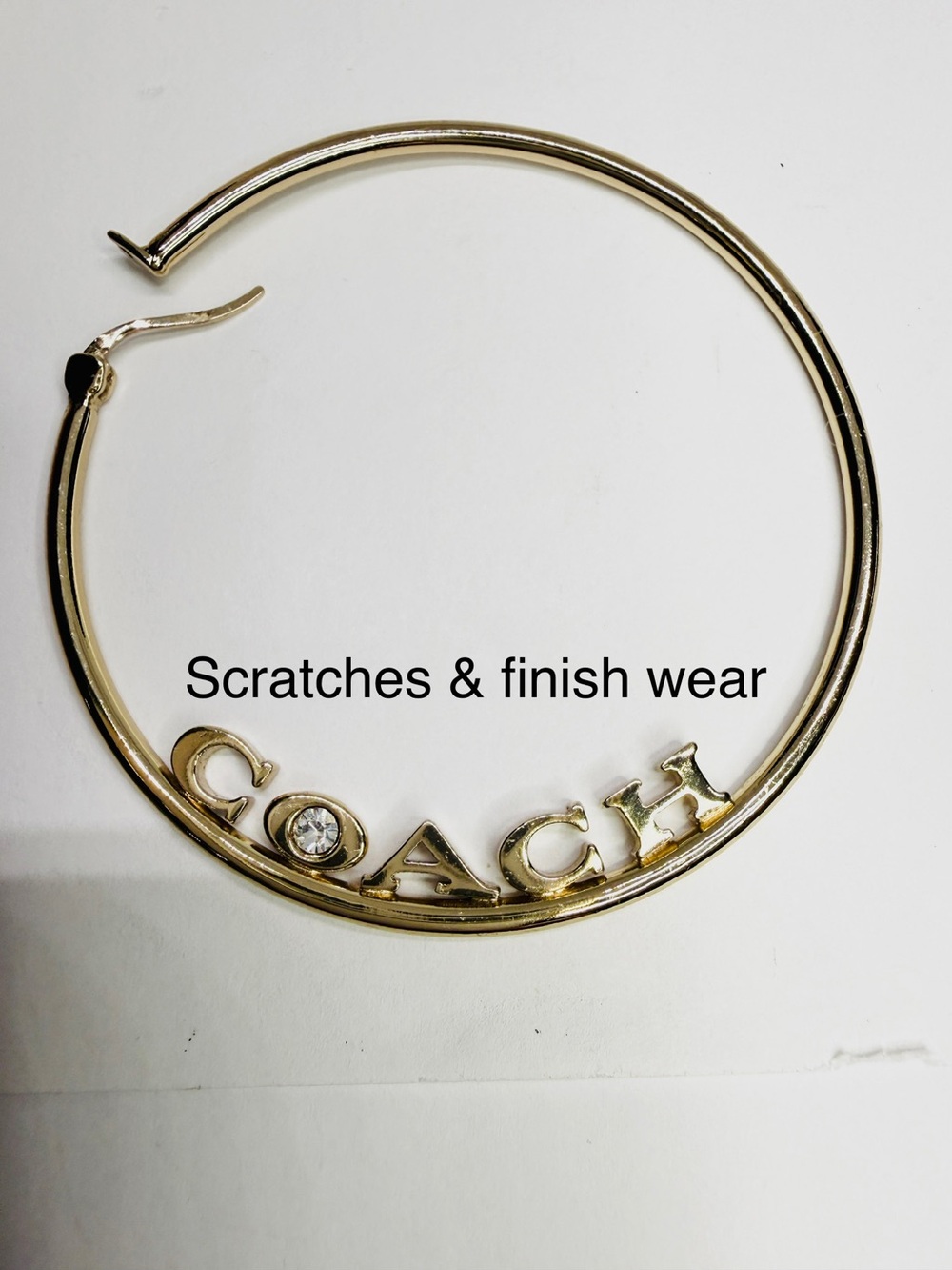 Coach Logo Script Pierce Hoop Earrings Gold-Tone & Clear Rhinestone - Picture 12 of 12